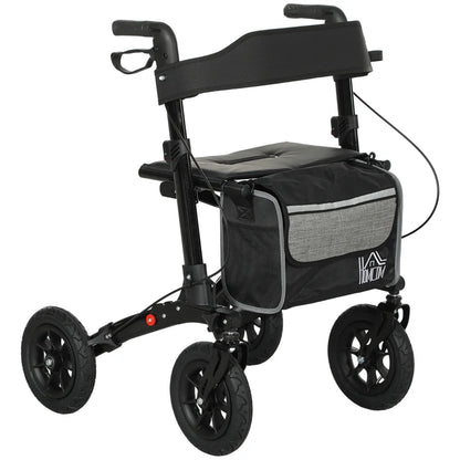 HOMCOM 4 Wheeled Folding Rollator Walker with Padded Seat, Backrest, Lightweight Walking Frame with Storage Bag, Dual Brakes for Seniors