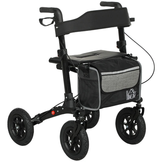 HOMCOM 4 Wheeled Folding Rollator Walker with Padded Seat, Backrest, Lightweight Walking Frame with Storage Bag, Dual Brakes for Seniors
