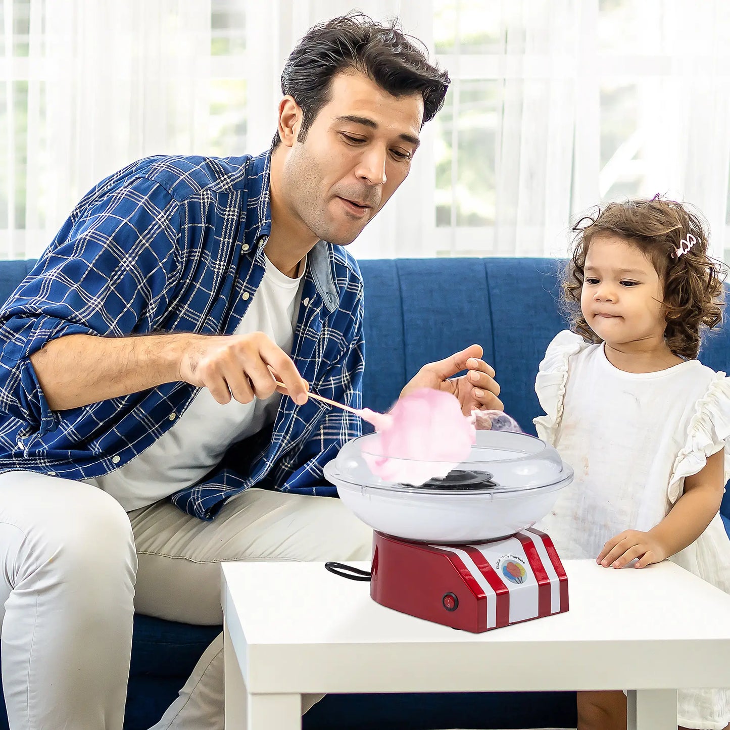 HOMCOM Candy Floss Machine, 550W Retro Cotton Maker Gadgetry with 10 Candyfloss Sticks, Non-Slip Base, Red