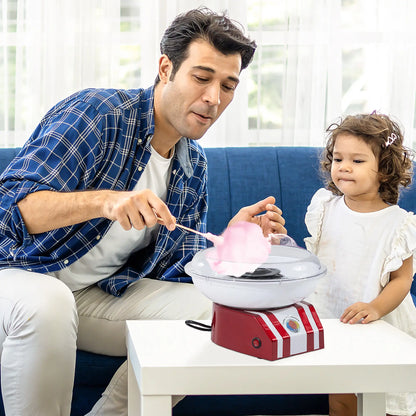 HOMCOM Candy Floss Machine, 550W Retro Cotton Maker Gadgetry with 10 Candyfloss Sticks, Non-Slip Base, Red