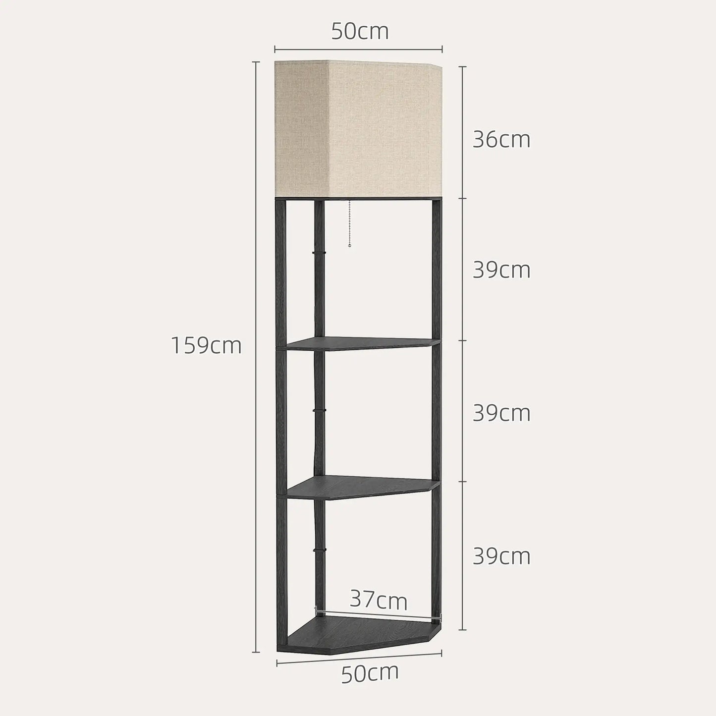 HOMCOM Corner Floor Lamp with Shelves, Modern Tall Standing Lamp with Chain Switch for Living Room, Bedroom, Black