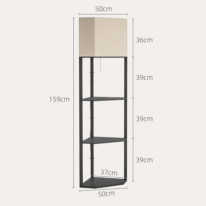 HOMCOM Corner Floor Lamp with Shelves, Modern Tall Standing Lamp with Chain Switch for Living Room, Bedroom, Black