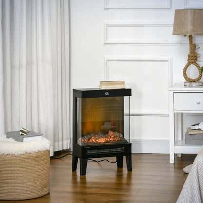HOMCOM 180° Charming Electric Fireplace Heater, Quiet Freestanding Stove with LED Flame Effect, Overheating Protection, Black