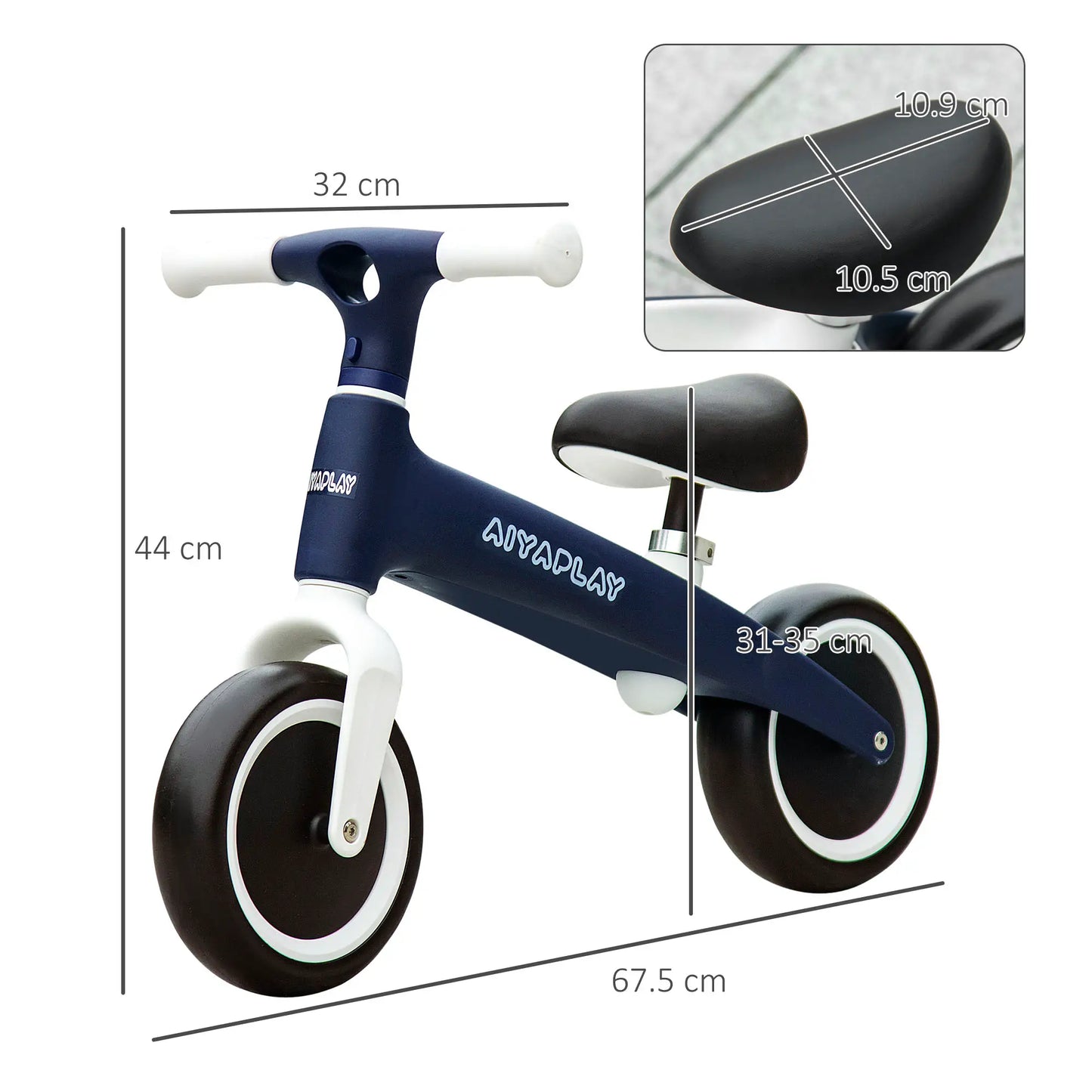 AIYAPLAY Ride-On Baby Balance Bike, with Adjustable Seat, for 1.5-3 Years - Blue