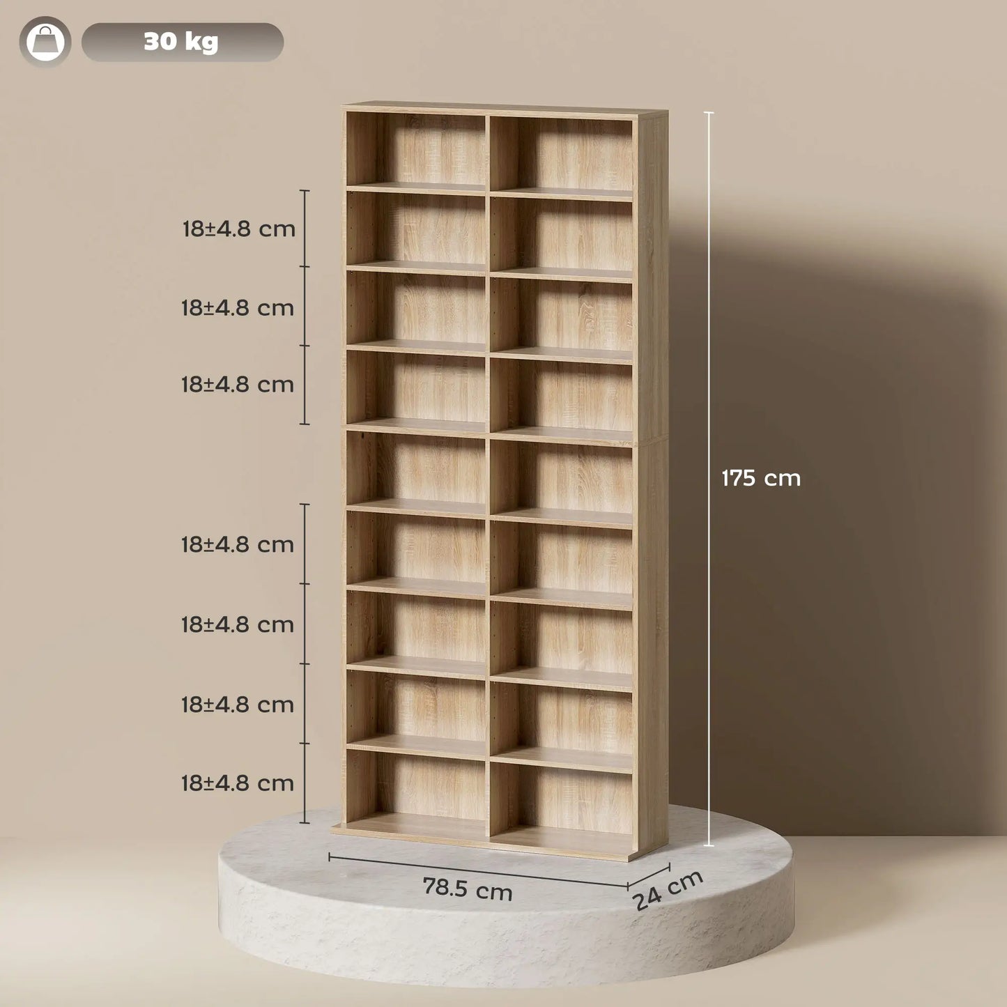 HOMCOM 640 CD Storage Tower, Bookcases & Shelves - Nature Wood Finish