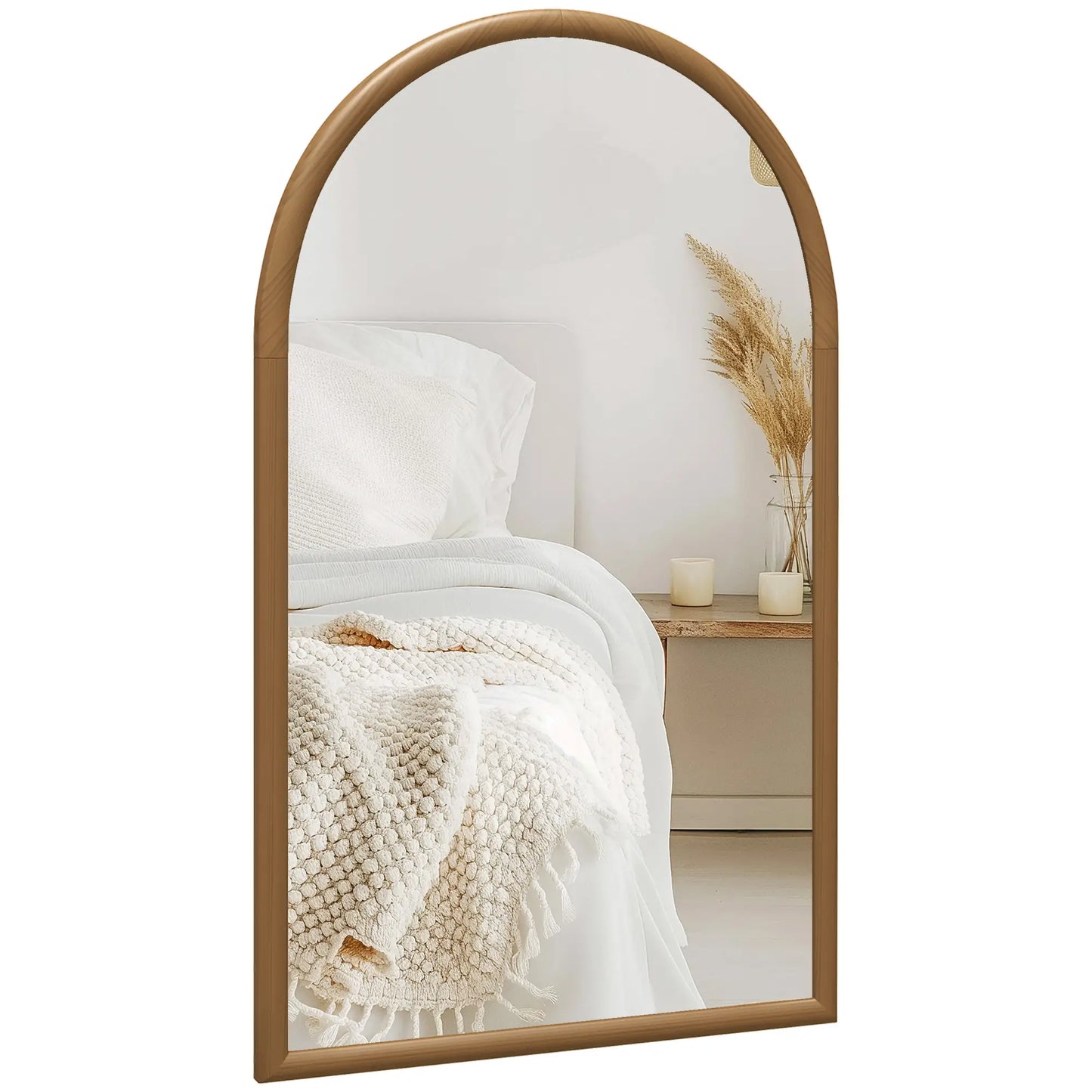 HOMCOM 110 x 65cm Wooden Arched Mirror, Wall Mount- Natural Finish