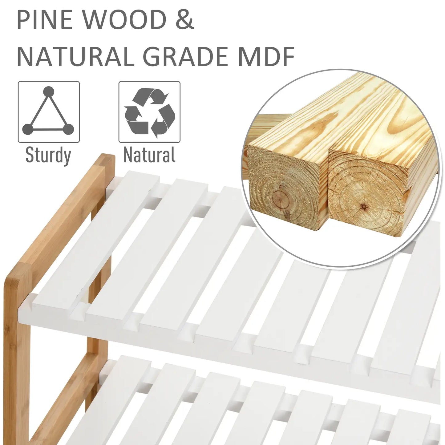 HOMCOM 3-Tier Shoe Rack Wood Frame Slatted Shelves Open Hygienic Storage Home Hallway Furniture - Natural