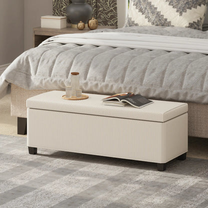 HOMCOM Storage Ottoman Bench, Corduroy Storage Chest Box with Wooden Legs, Bed End Bench, Beige