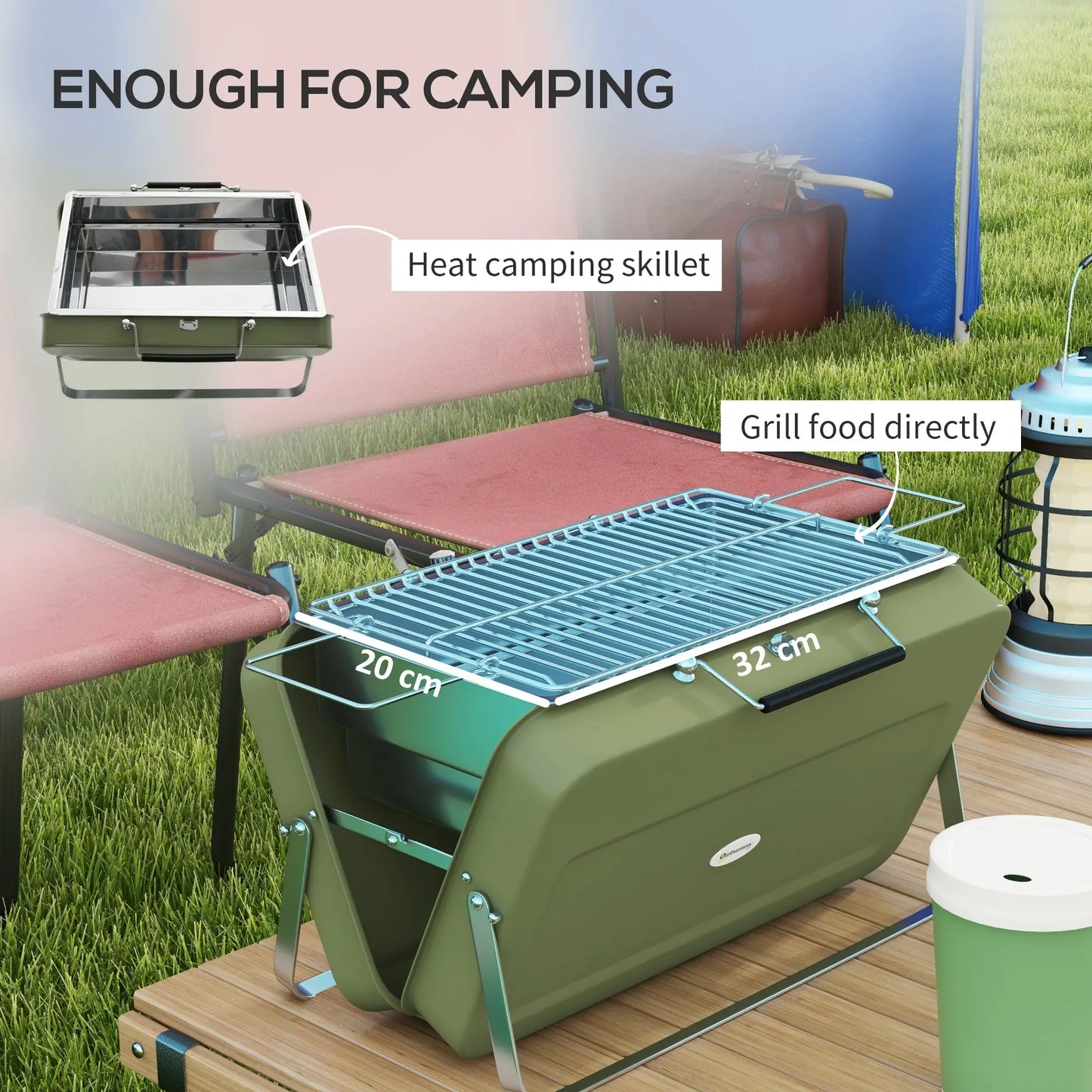 Outsunny Metal Charcoal Barbecue Grill Portable Foldable BBQ Grill - Green