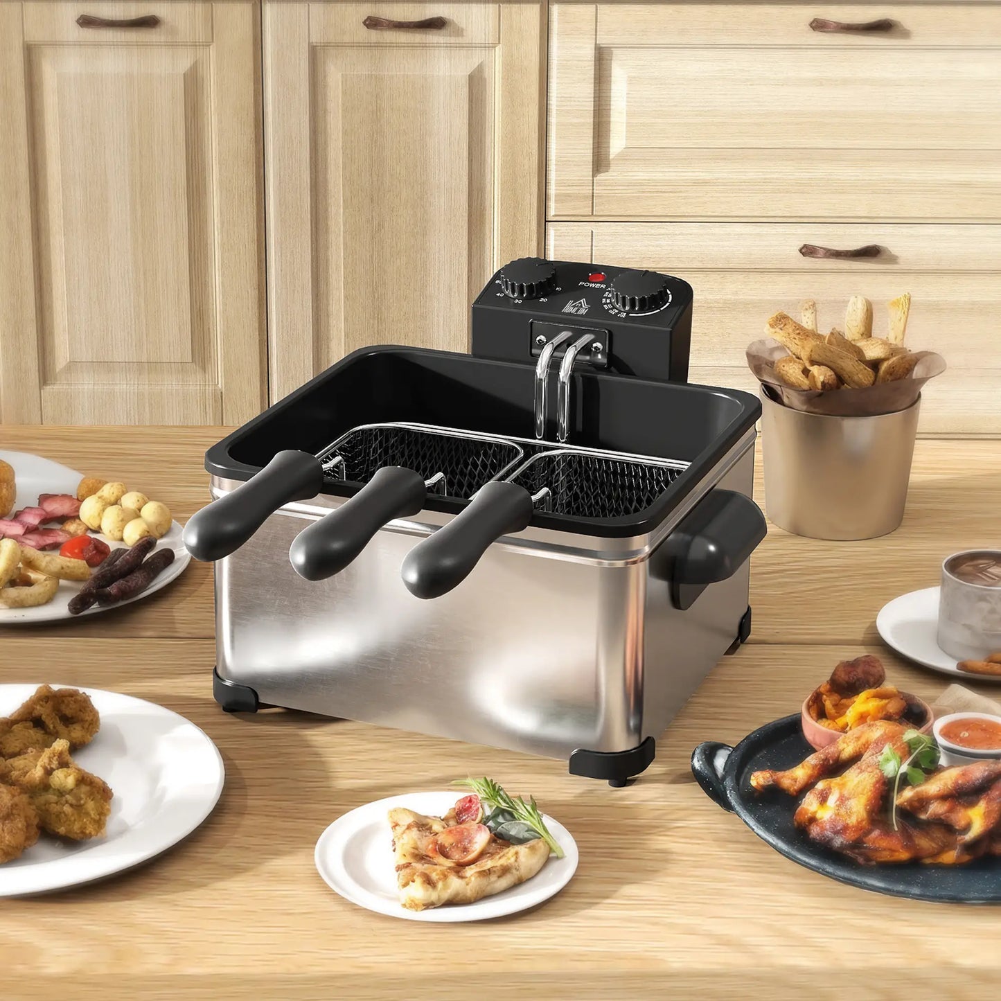 HOMCOM 5 Litre Deep Fat Fryer with Adjustable Temperature & Timer, 2000W Stainless Steel Deep Fryer