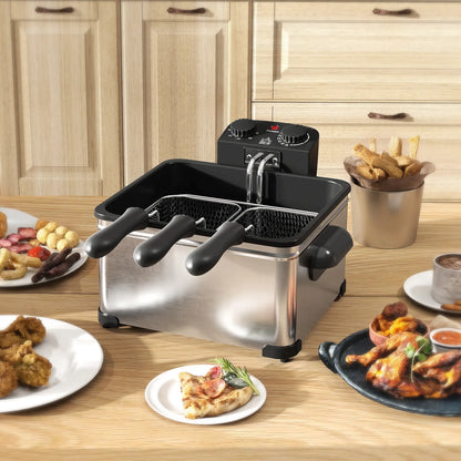 HOMCOM 5 Litre Deep Fat Fryer with Adjustable Temperature & Timer, 2000W Stainless Steel Deep Fryer