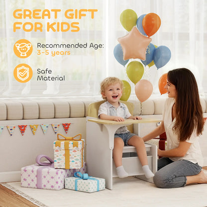 AIYAPLAY Kids Table & Chair Set, Children Desk & Chair with Storage Bins for Playing, Reading, Painting, White