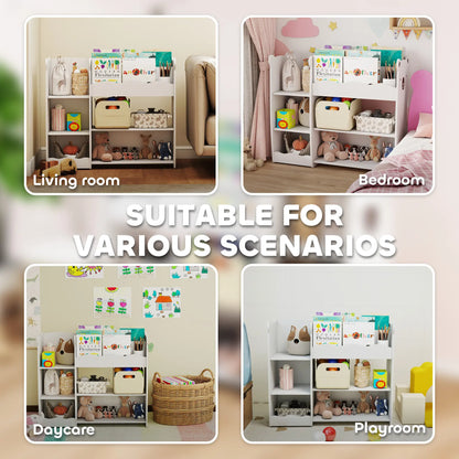 AIYAPLAY Kids Toy Storage Unit, Bear Design Kids Bookshelf & Toy Organiser for Bedroom, Playroom, White