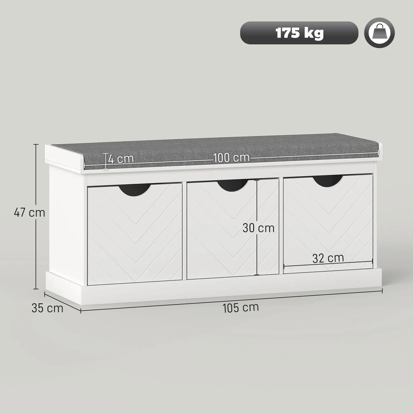 HOMCOM 3-Drawer Padded Shoe Storage Bench with Breathable & Washable Linen-Look Cover, White