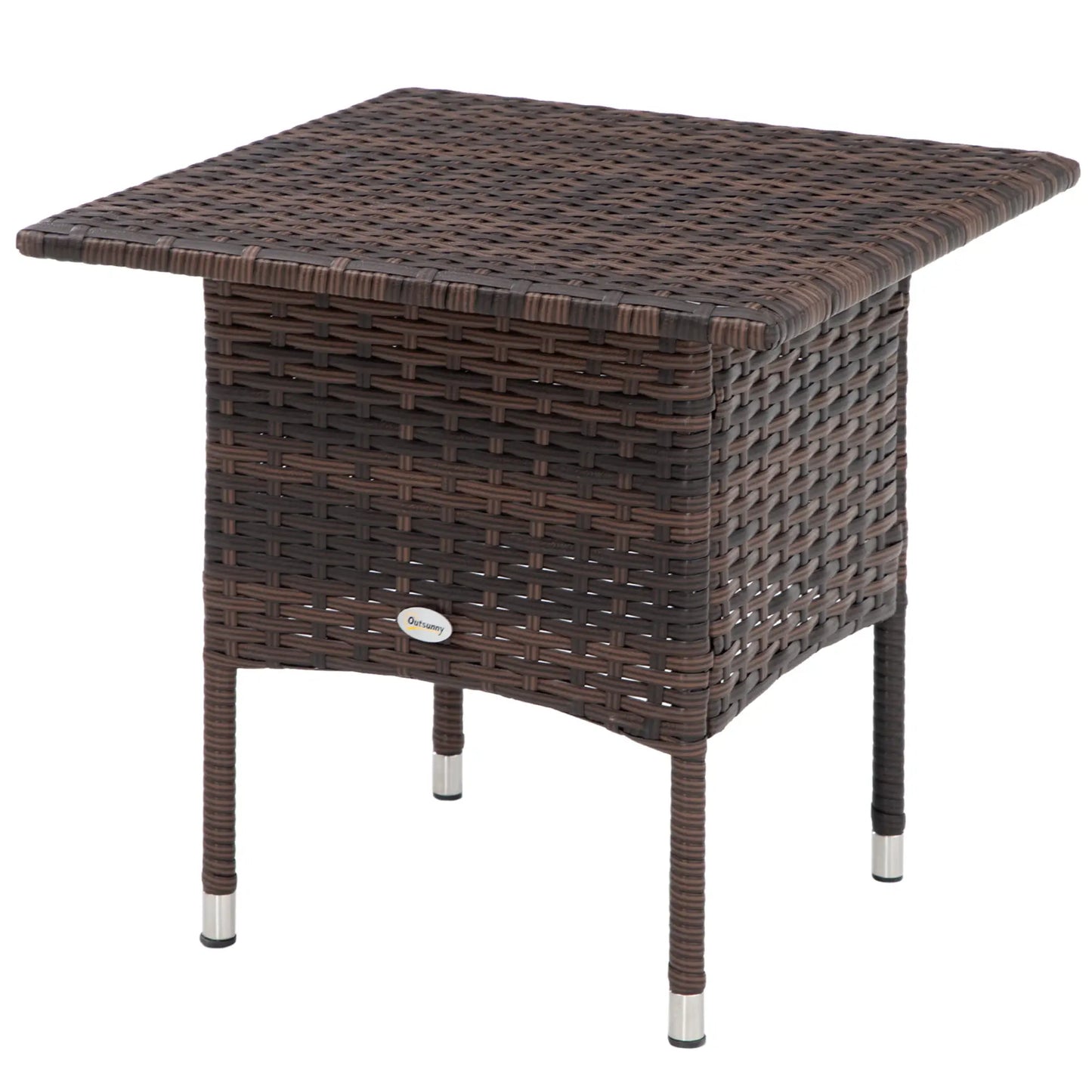 Outsunny Outdoor Rattan Side Table Coffee Table with Full Woven Table Top for Patio, Garden, Mixed Brown