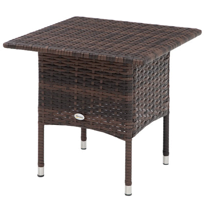 Outsunny Outdoor Rattan Side Table Coffee Table with Full Woven Table Top for Patio, Garden, Mixed Brown