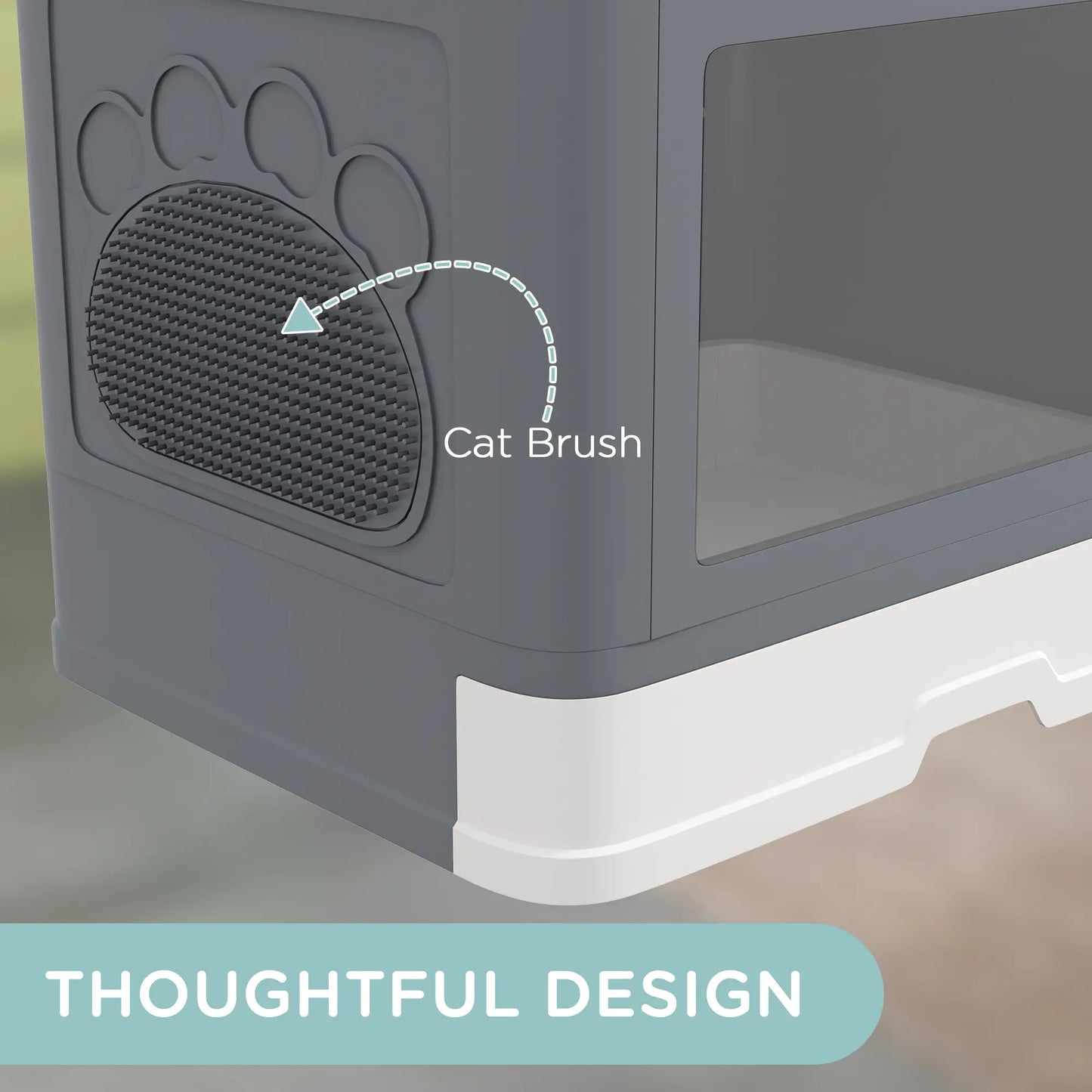 PawHut Enclosed Cat Litter Box with Lid, Front Entry, Top Exit, Drawer, Tray, Scoop, Brush - Grey