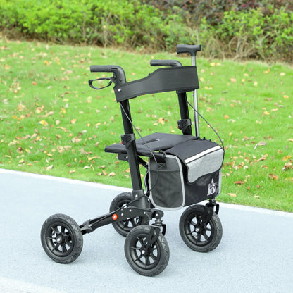 HOMCOM 4 Wheeled Folding Rollator Walker with Padded Seat, Backrest, Lightweight Walking Frame with Storage Bag, Dual Brakes for Seniors