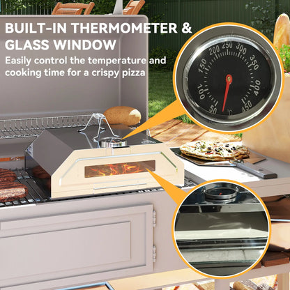 Outsunny 8 in Portable Charcoal, Gas Stainless Steel BBQ Grill Top Pizza Oven with Viewing Window