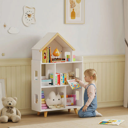 ZONEKIZ Three-Tier Toy Storage Shelf, Kids Bookcase with Six Cubes for Playroom, Bedroom - White