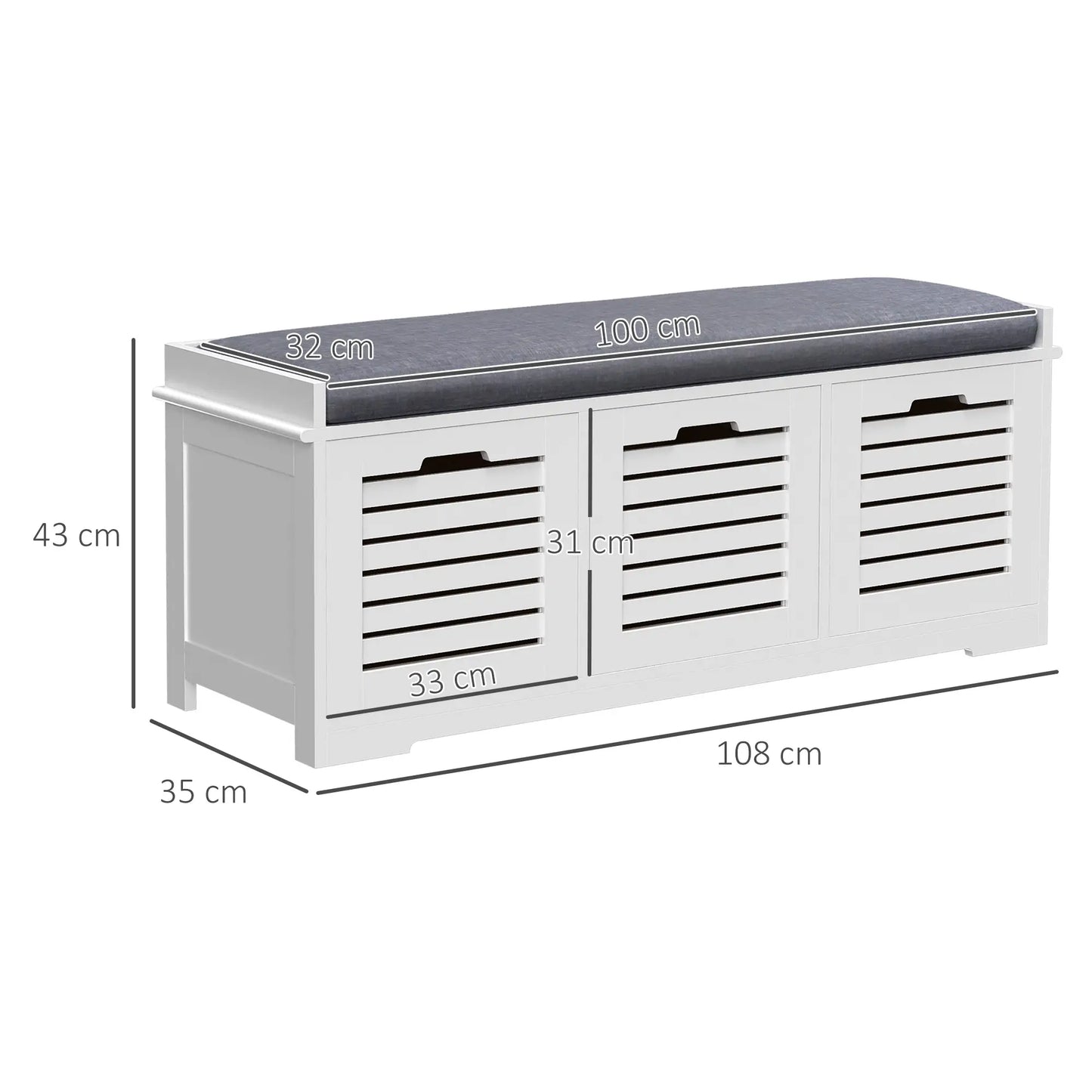HOMCOM 3-Drawer Modern Shoe Storage Bench with Cushion - White