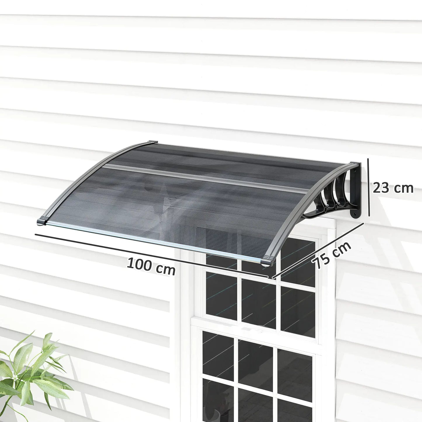 Outsunny Front Door Canopy Outdoor Awning Aluminium Rigid Plastic Polycarbonate Rain Shelter, Black
