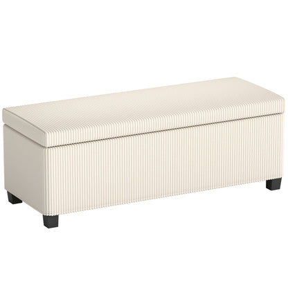 HOMCOM Storage Ottoman Bench, Corduroy Storage Chest Box with Wooden Legs, Bed End Bench, Beige
