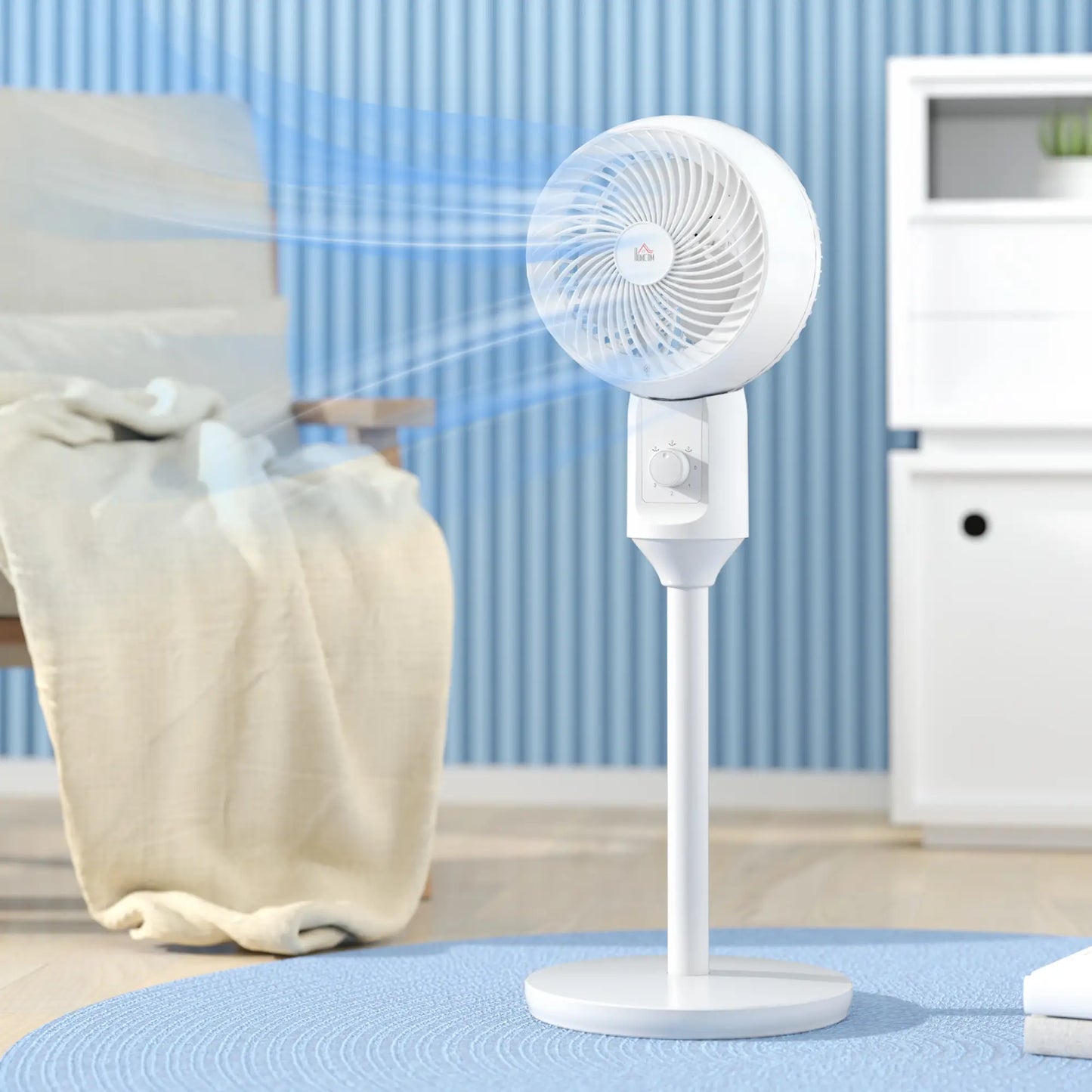 HOMCOM 9" Pedestal Fan, 70° Oscillation 90° Vertical Tilt Oscillating Air Circulator with 3 Speeds, Standing Fan, White