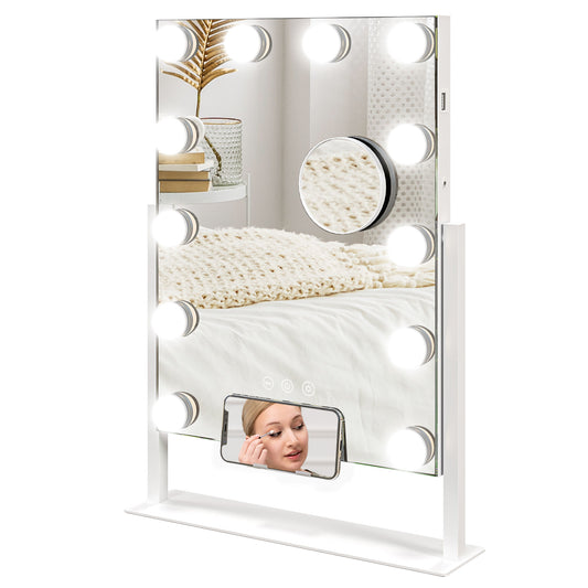 HOMCOM 12 LED Bulb Dressing Table Tabletop Makeup Mirror, with Adjustable Settings
