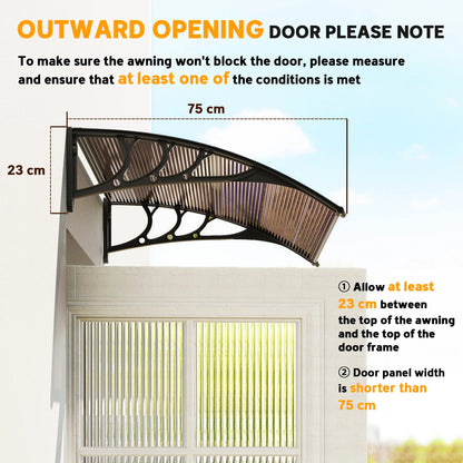 Outsunny Front Door Canopy Outdoor Awning Aluminium Rigid, Rain Shelter UV Water Rain Resistant Brown
