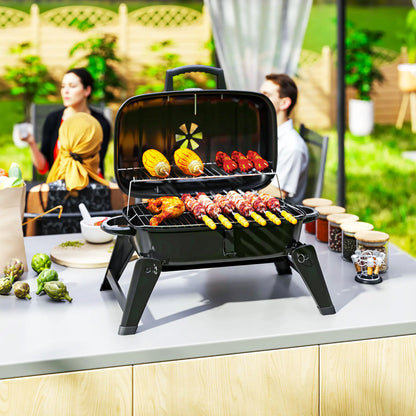 Outsunny Charcoal Barbecue Grill Folding Portable BBQ Grill with Thermometer for Camping & Picnic, Black