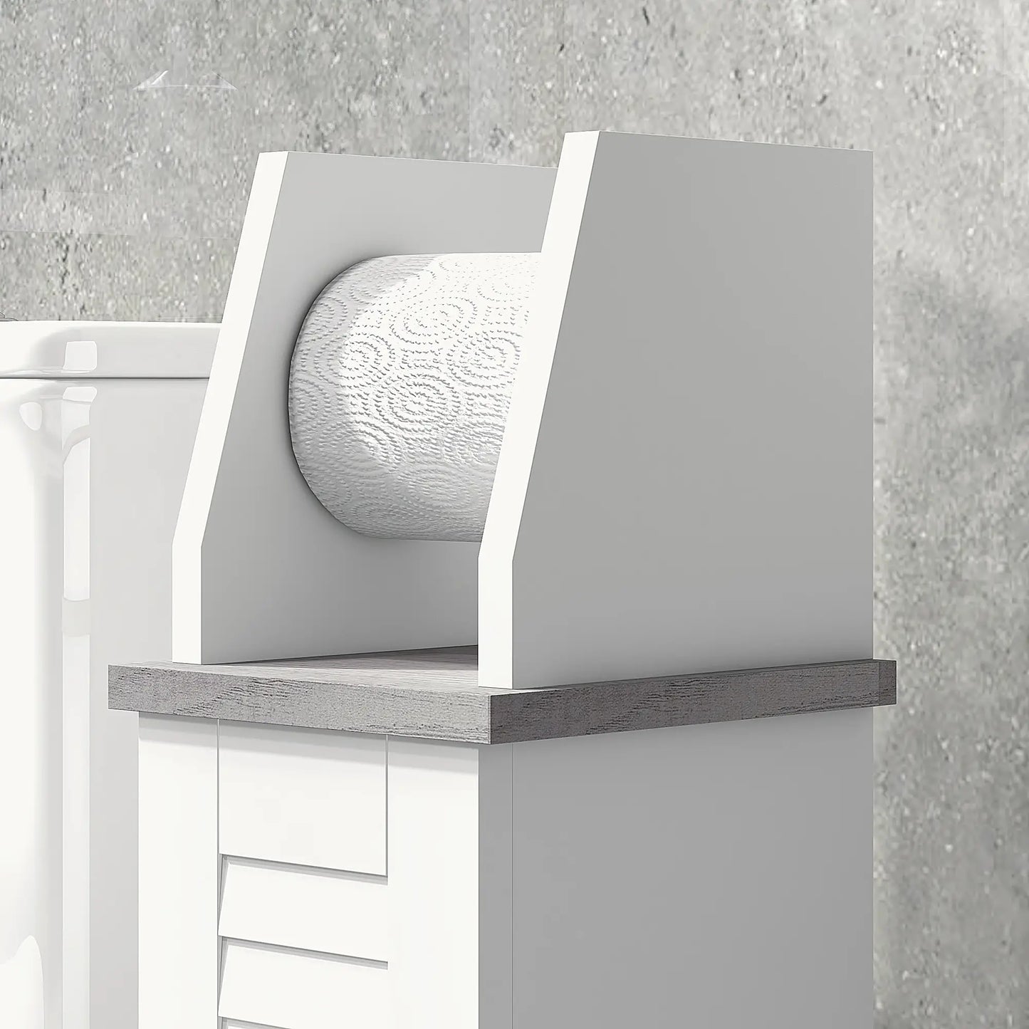 kleankin Slim Bathroom Floor Cabinet with Cupboard, Roll Holder & Adjustable Shelf, Toilet Roll Storage Unit, White