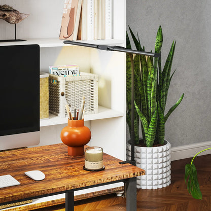 HOMCOM LED Desk Lamp, Double Head Light Table Lamp with 3 Colour Modes & 10 Brightness Levels, Timer, Black