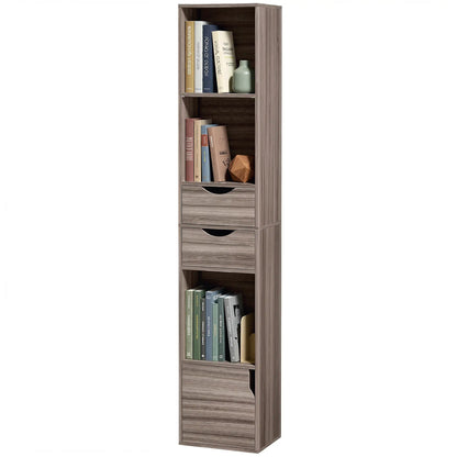 HOMCOM Bookcase with 2 Drawers and Cabinet, Adjustable Shelf Bookshelf, Grey
