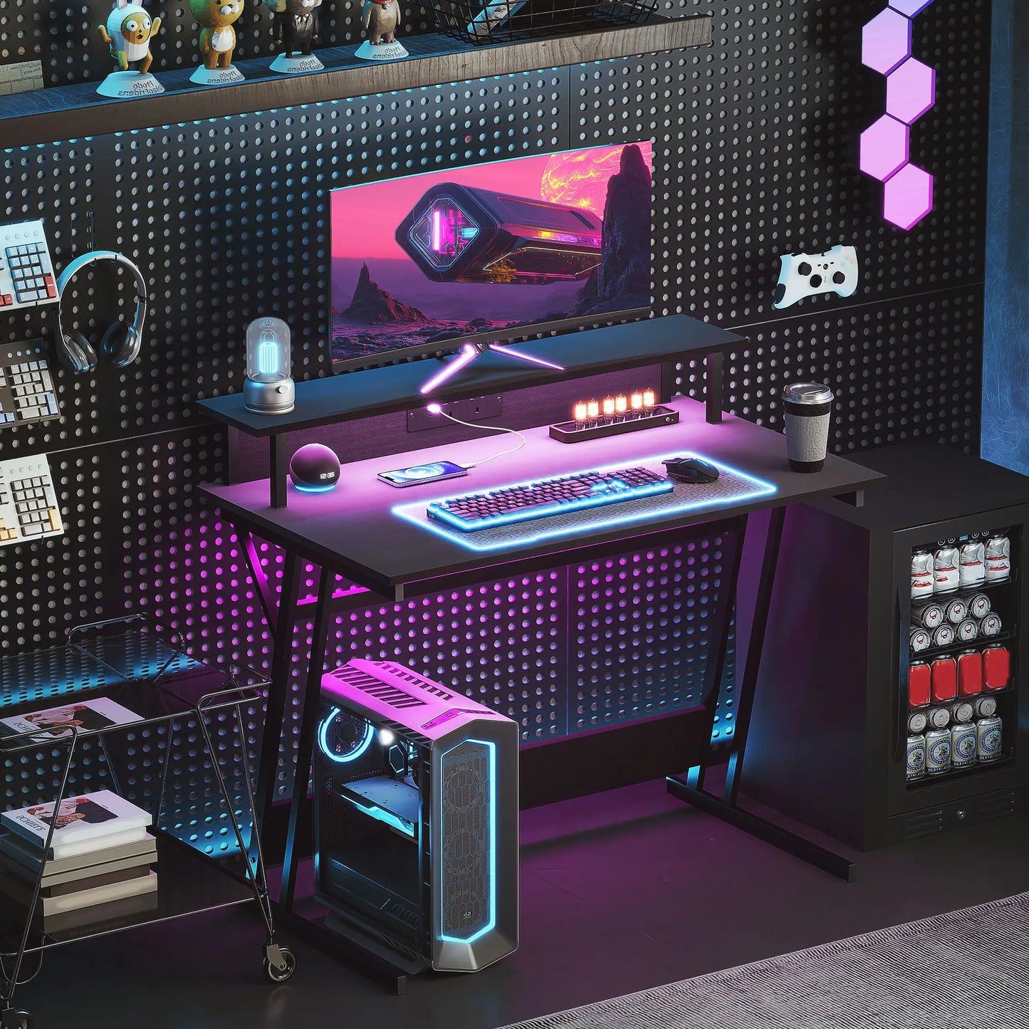 HOMCOM Two-Level LED Gaming Desk, Office Home Computer Table - Black
