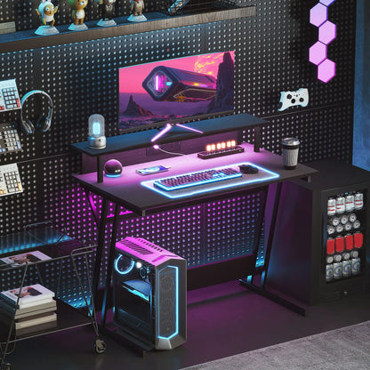 HOMCOM Two-Level LED Gaming Desk, Office Home Computer Table - Black