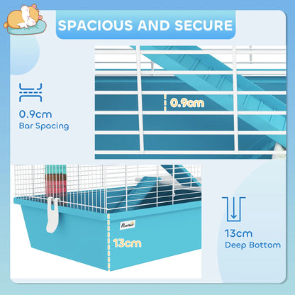 PawHut 4 Tier Hamster Cage w/ Tubes, Exercise Wheel, Hut, Water Bottle, Ramps for Dwarf Hamster, Light Blue