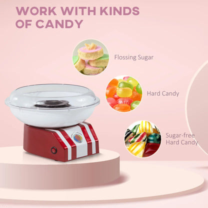 HOMCOM Candy Floss Machine, 550W Retro Cotton Maker Gadgetry with 10 Candyfloss Sticks, Non-Slip Base, Red