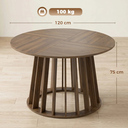 HOMCOM Round Dining Table for 4-6 People Modern Kitchen Table with Slatted Base, Light Walnut