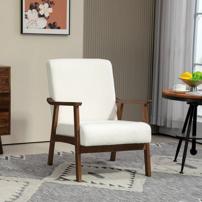 HOMCOM Armchair Boucle Seat Mid Century Accent Chair - White