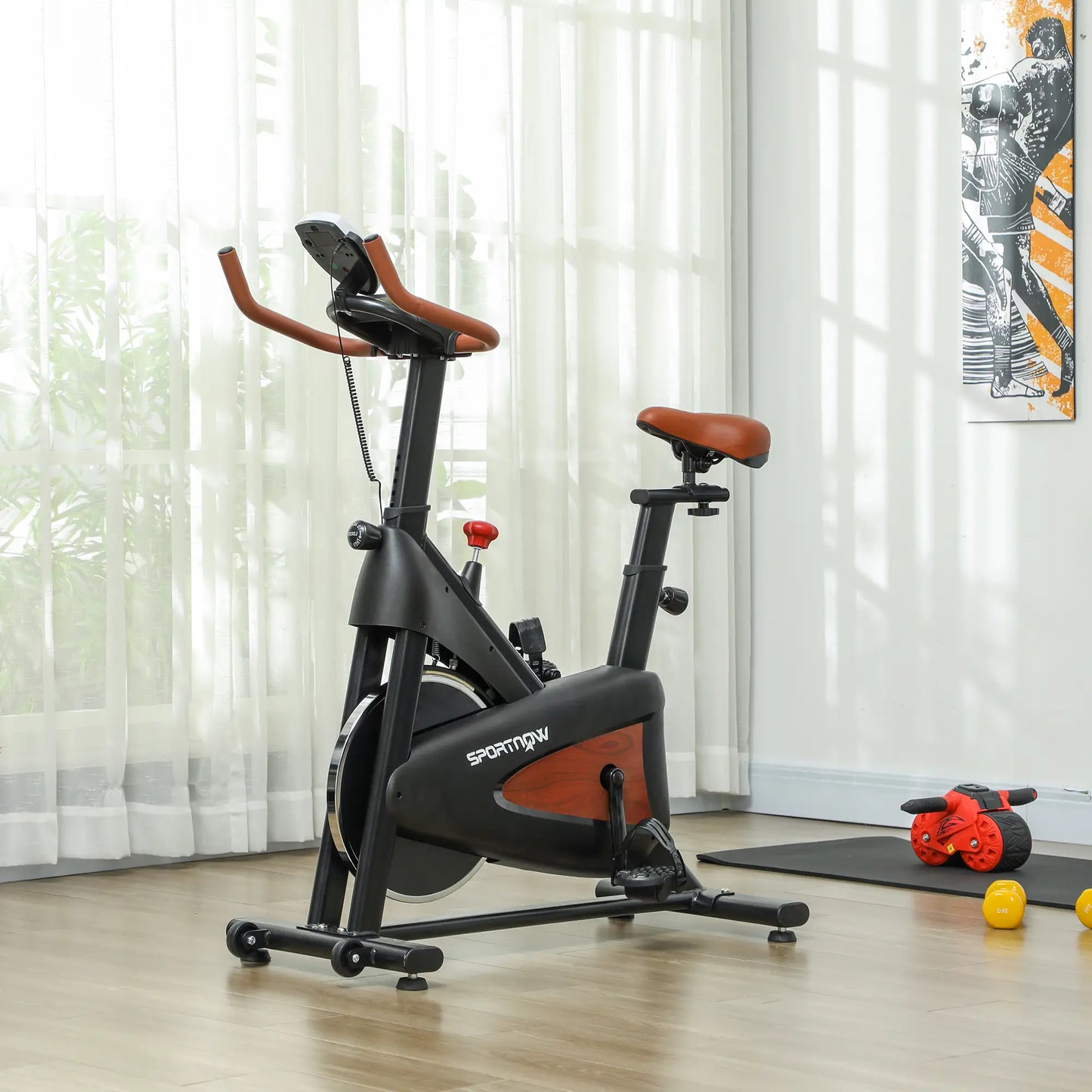SPORTNOW Indoor Exercise Bike, Quiet Stationary Bike, Stylish Cycling Machine with Adjustable Seat and Resistance, LCD Monitor, for Home Gym Cardio Workout
