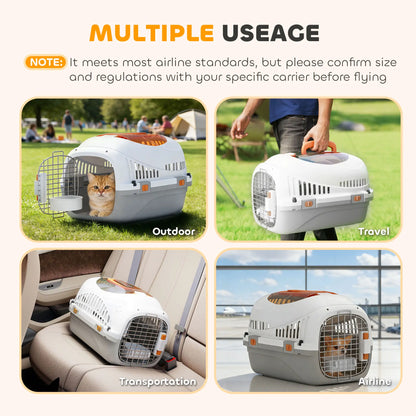 PawHut Plastic Pet Carrier Hard Shell Dog Cat Carrier Max 4 KG Steel Door Feed Bowl, Secure Lock