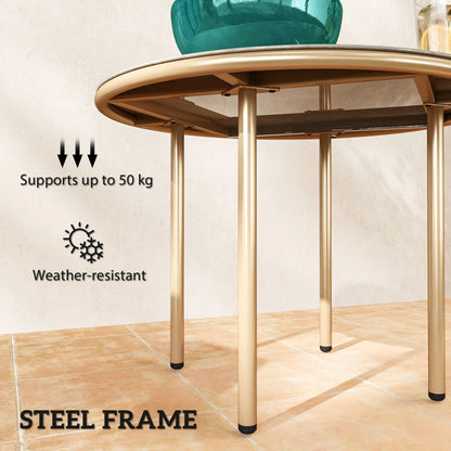 Outsunny Round Coffee Table, End Side Table with Faux Marble Tempered Glass Top, Steel Frame for Home, Office, Beige