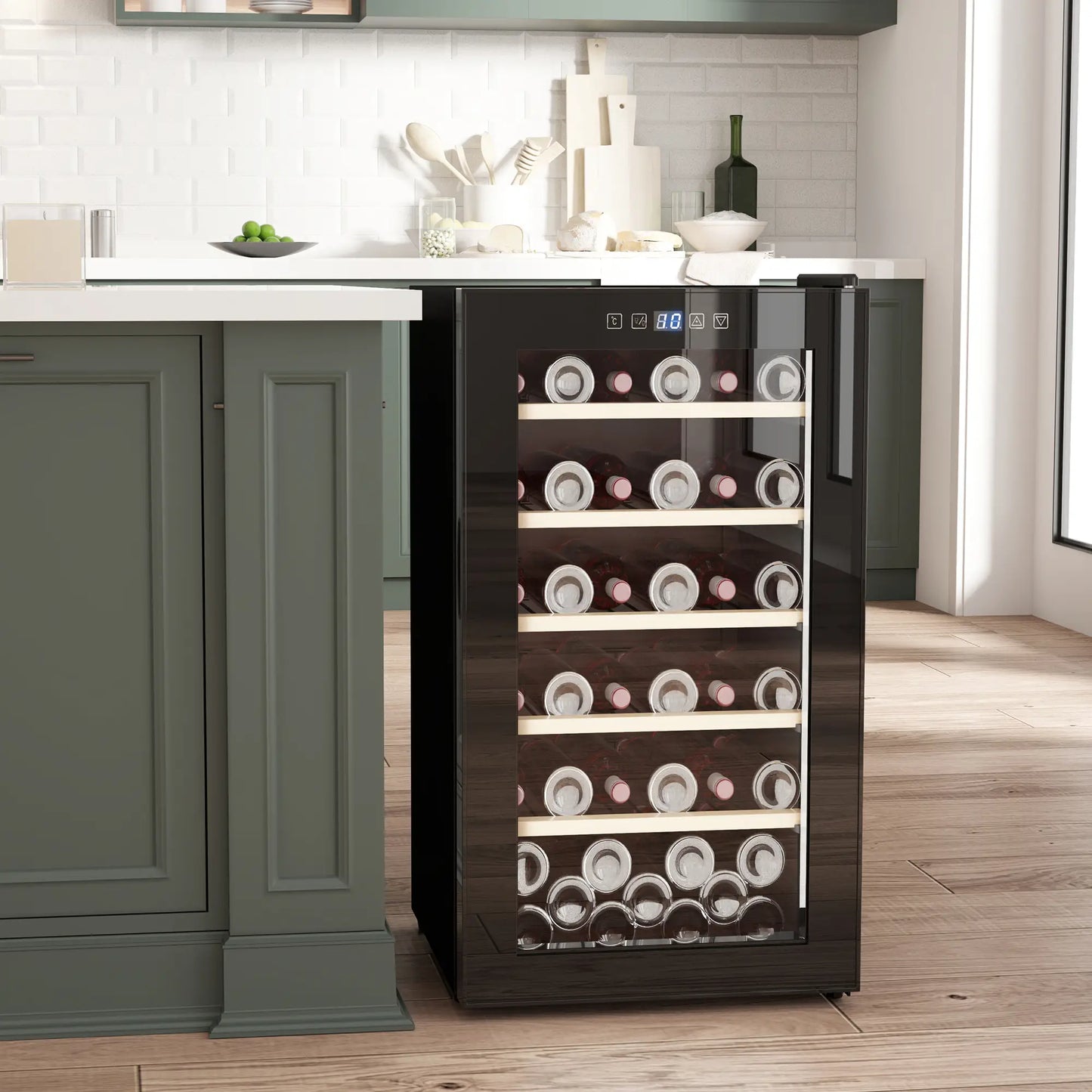 HOMCOM 41 Bottle Wine Fridge, 91 Litre Capacity, 45cm Freestanding Wine Cooler Fridge with LED Light, Digital Touch Screen, Black