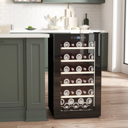 HOMCOM 41 Bottle Wine Fridge, 91 Litre Capacity, 45cm Freestanding Wine Cooler Fridge with LED Light, Digital Touch Screen, Black