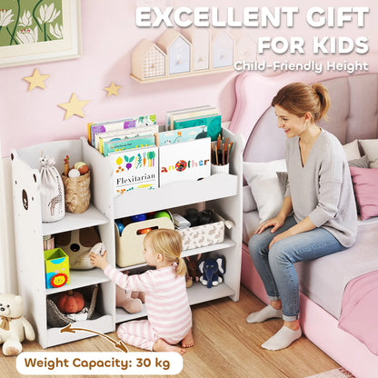 AIYAPLAY Kids Toy Storage Unit, Bear Design Kids Bookshelf & Toy Organiser for Bedroom, Playroom, White