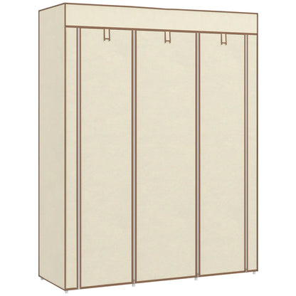 HOMCOM Fabric Cloth Wardrobe Clothes Organizer with Rails and Shelves - Cream White