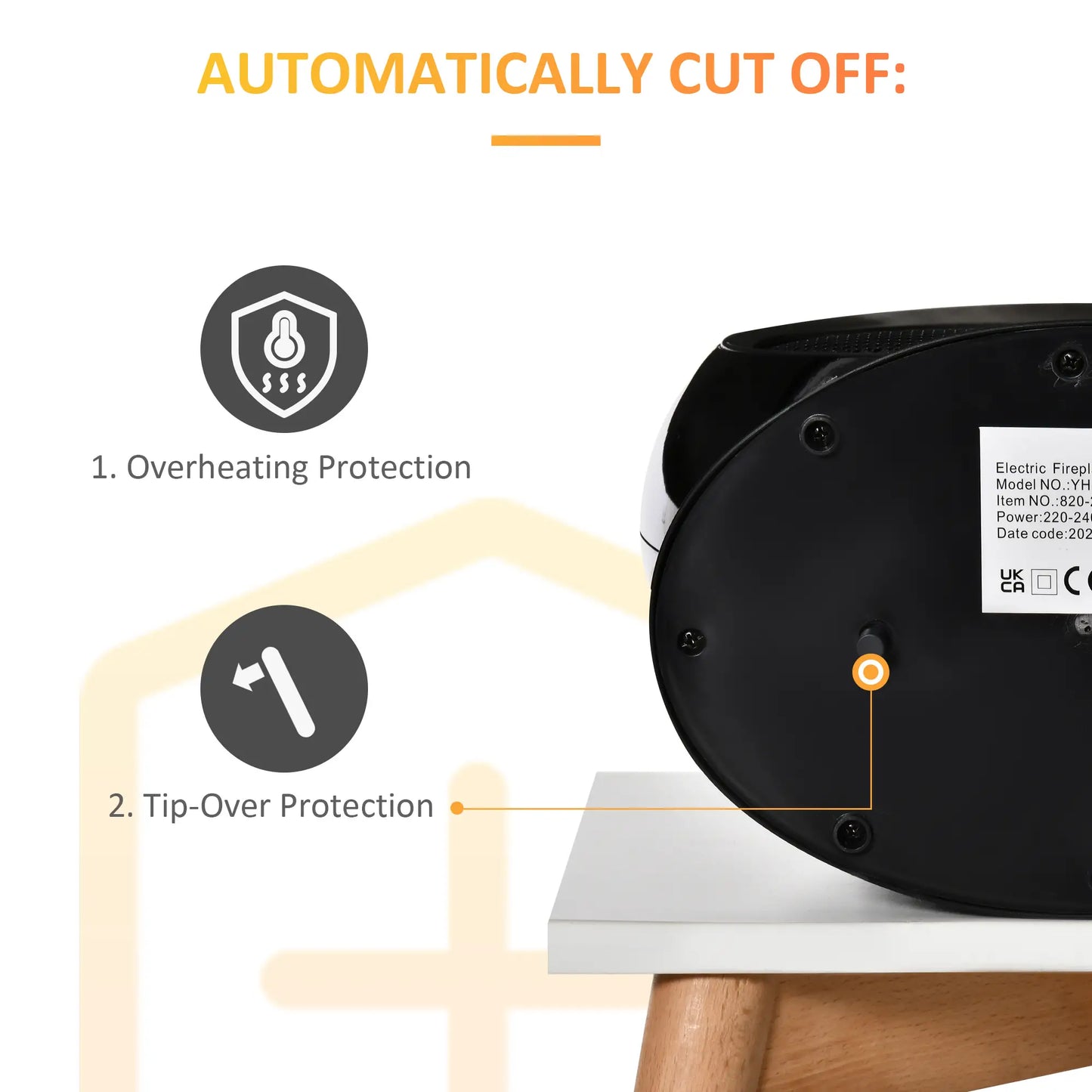 HOMCOM Freestanding Electric Fireplace Indoor Table Top Space Heater with Flame Effect, Rotatable Head, 1500W, Black