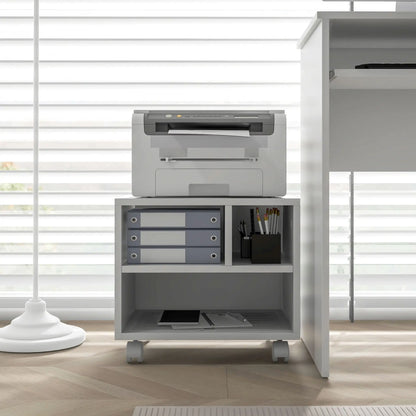 HOMCOM Three-Compartment Office Storage Printer Cabinet with Wheels - White