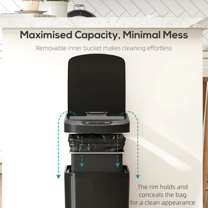 HOMCOM 12L Motion Sensor Bin, Automatic Touchless Kitchen Bin with Fingerprint Resistant Stainless Steel, Black